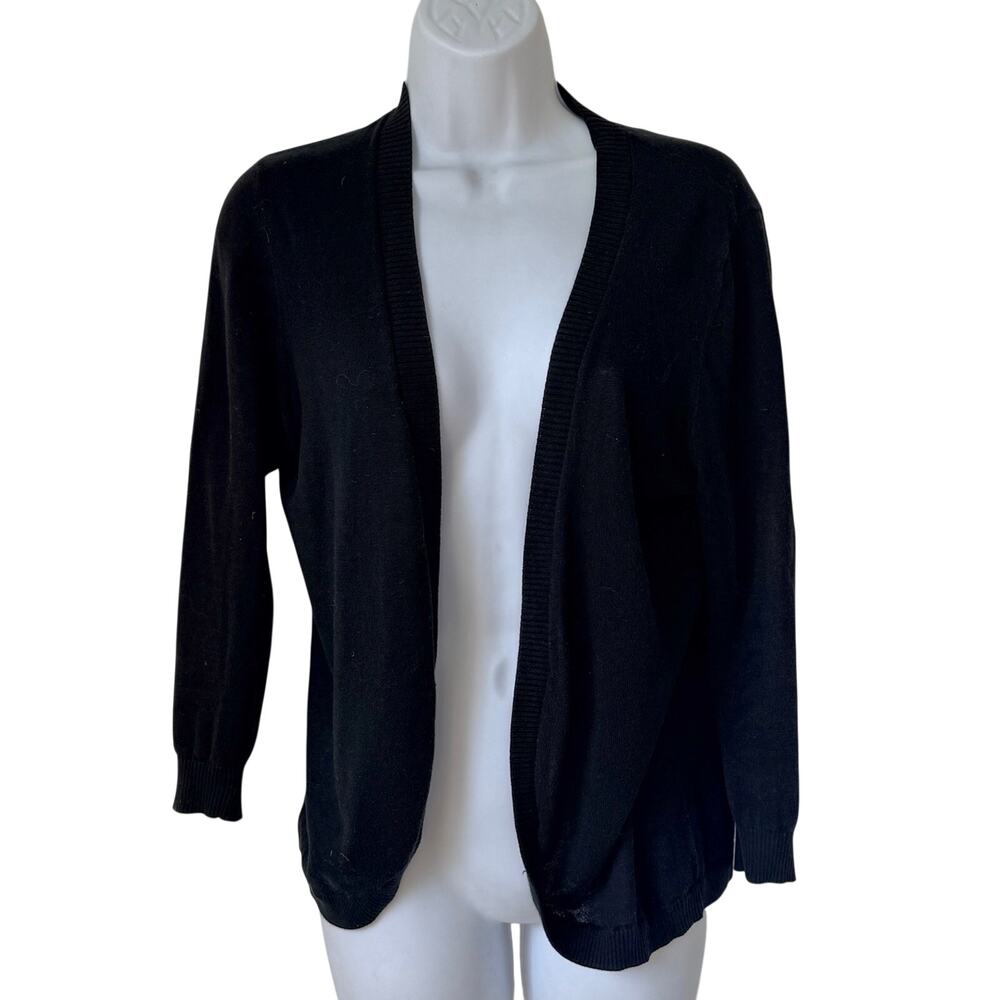 LOFT Black Open Front Shrug Cardigan 3/4 Sleeve Lightweight Knit Sweater Size S - Picture 1 of 8